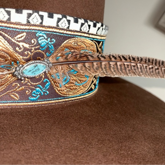 Brown Hat with Feather Accent - Picture 5 of 10